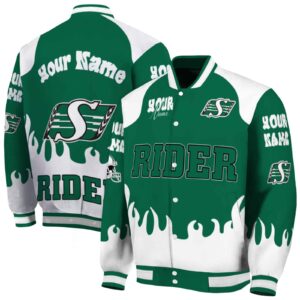 customized saskatchewan roughriders fire graphic green jacket fashion forward