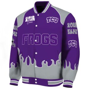 customized tcu horned frogs fire graphic purple jacket best selling