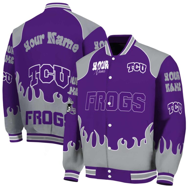 customized tcu horned frogs fire graphic purple jacket fashion forward