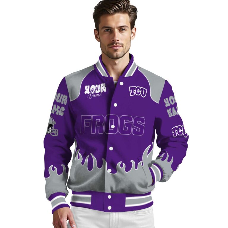 customized tcu horned frogs fire graphic purple jacket high quality
