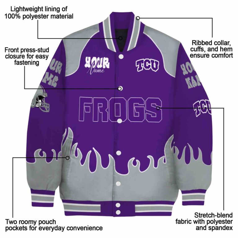 customized tcu horned frogs fire graphic purple jacket new arrival