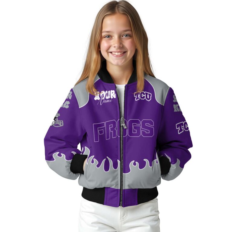 customized tcu horned frogs fire graphic purple jacket top rated