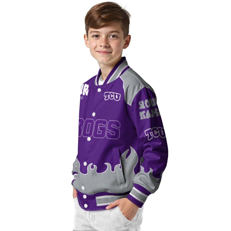 customized tcu horned frogs fire graphic purple jacket trendy