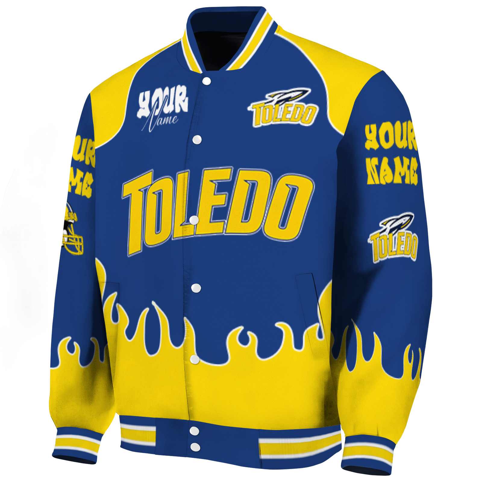 customized toledo rockets fire graphic blue jacket best selling customized toledo rockets fire graphic blue jacket best selling