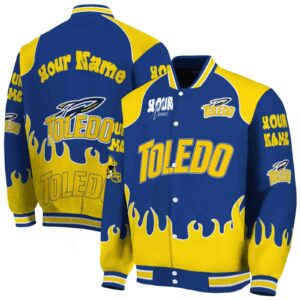 customized toledo rockets fire graphic blue jacket fashion forward
