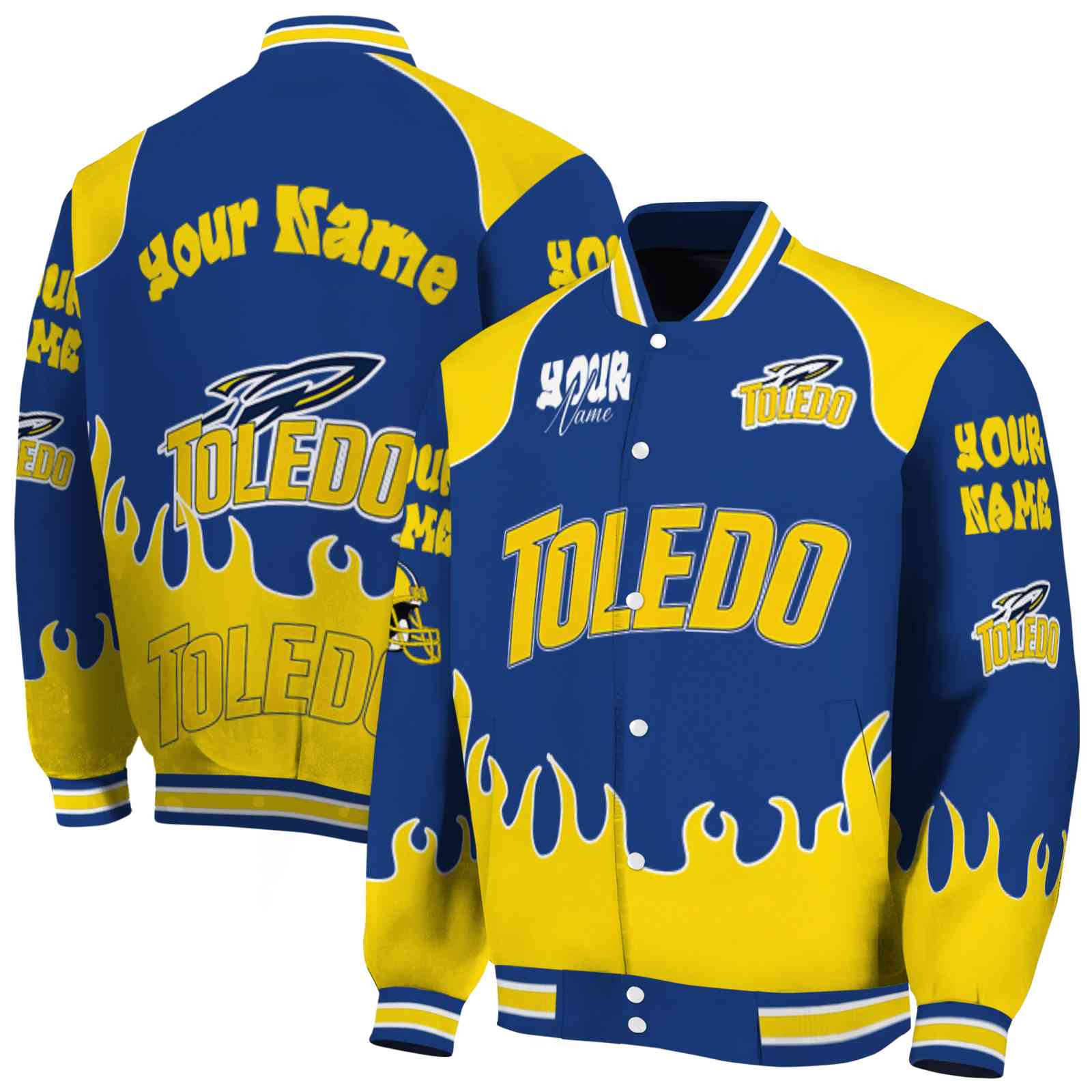 customized toledo rockets fire graphic blue jacket fashion forward customized toledo rockets fire graphic blue jacket fashion forward