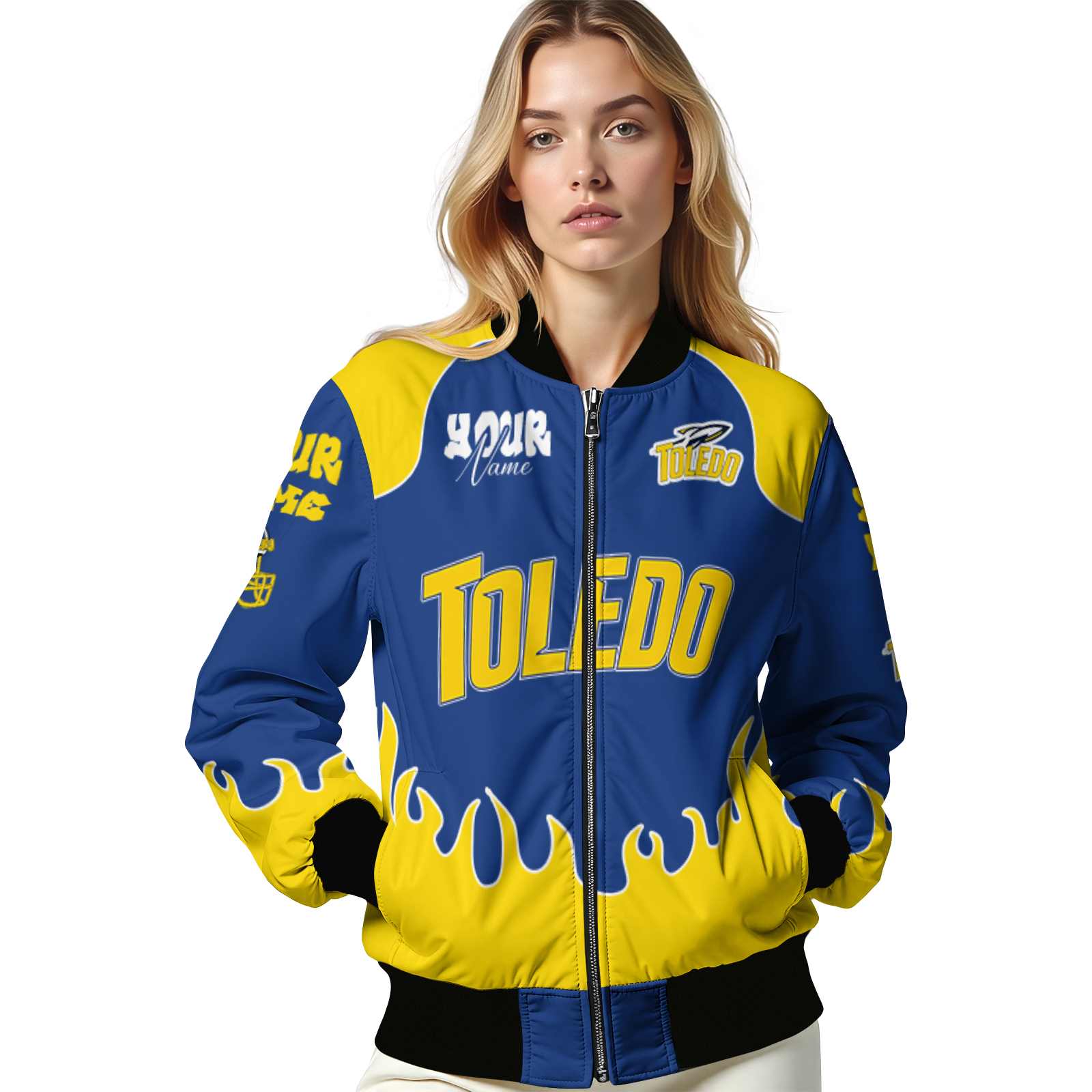 customized toledo rockets fire graphic blue jacket latest model customized toledo rockets fire graphic blue jacket latest model