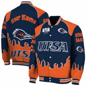 customized utsa roadrunners fire graphic orange jacket fashion forward