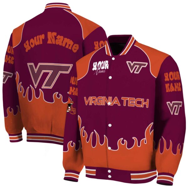 customized virginia tech hokies fire graphic maroon jacket fashion forward