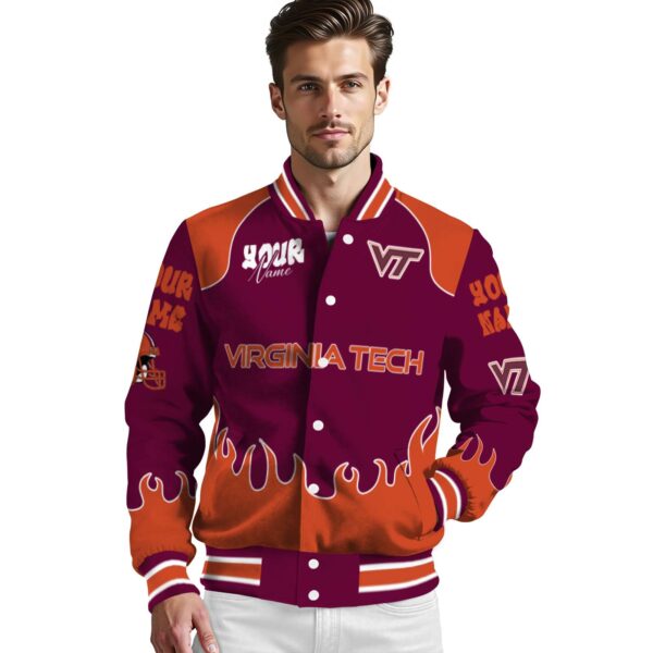 customized virginia tech hokies fire graphic maroon jacket high quality