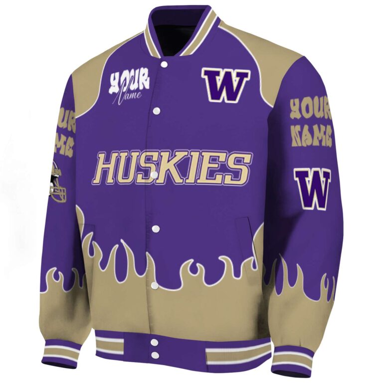 customized washington huskies fire graphic purple jacket best selling