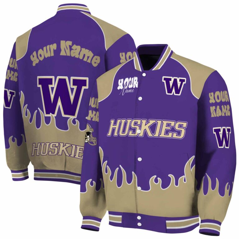 customized washington huskies fire graphic purple jacket fashion forward