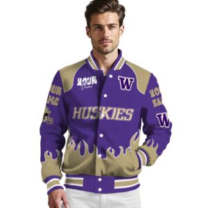 customized washington huskies fire graphic purple jacket high quality