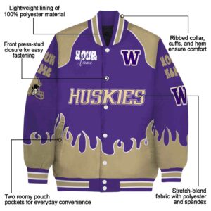 customized washington huskies fire graphic purple jacket new arrival