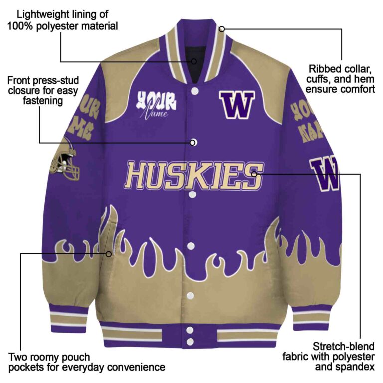 customized washington huskies fire graphic purple jacket new arrival