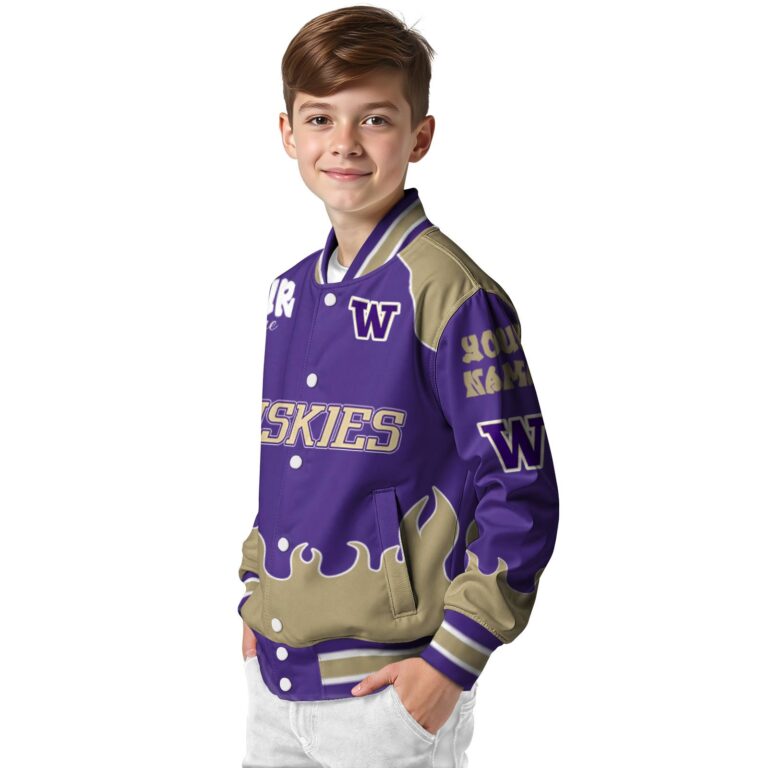 customized washington huskies fire graphic purple jacket trendy