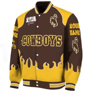customized wyoming cowboys fire graphic brown jacket best selling