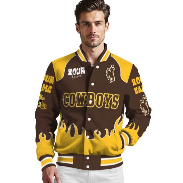 customized wyoming cowboys fire graphic brown jacket high quality