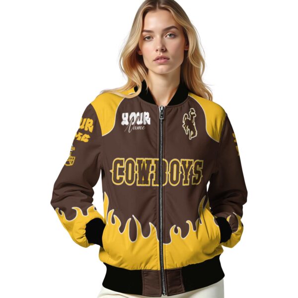 customized wyoming cowboys fire graphic brown jacket latest model