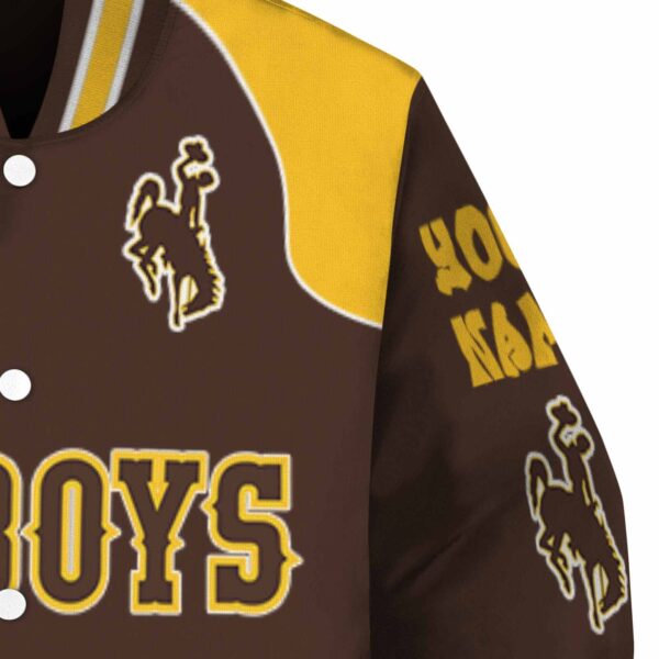 customized wyoming cowboys fire graphic brown jacket premium grade