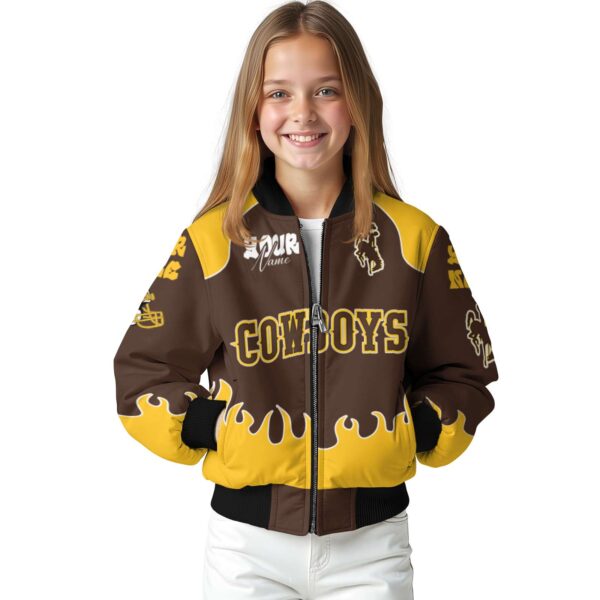 customized wyoming cowboys fire graphic brown jacket top rated