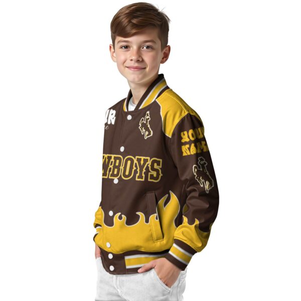 customized wyoming cowboys fire graphic brown jacket trendy