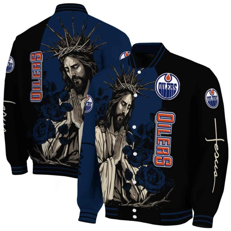 edmonton oilers hands in prayer blue black jacket fashion forward