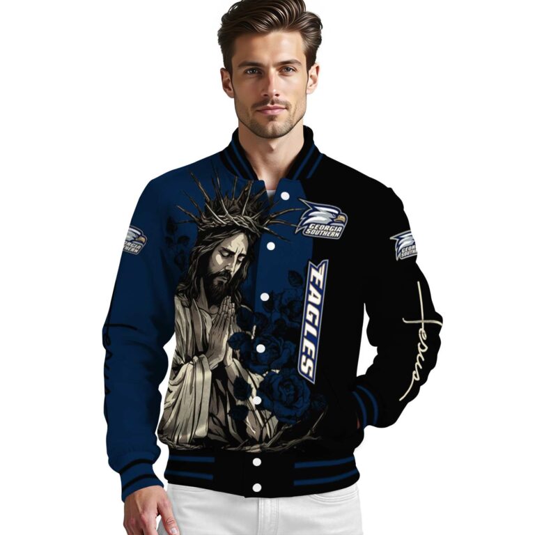 georgia southern eagles hands in prayer blue black jacket high quality