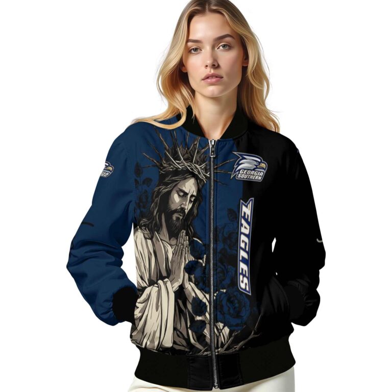 georgia southern eagles hands in prayer blue black jacket latest model