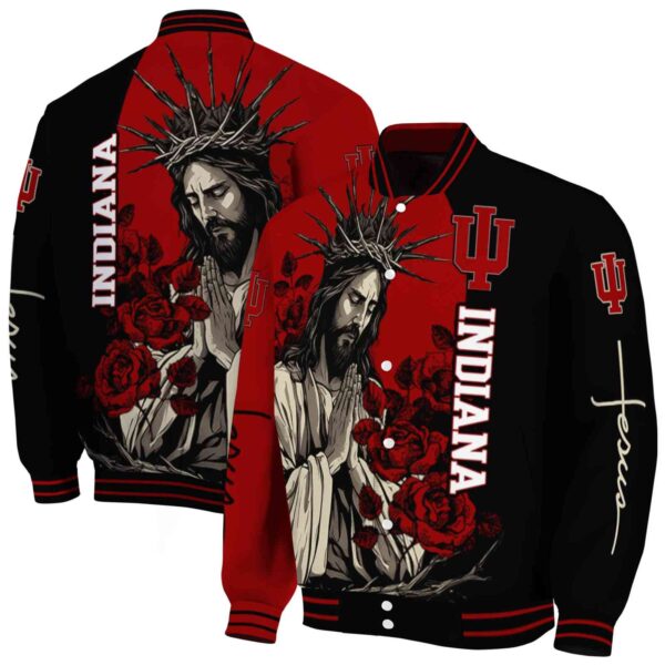 indiana hoosiers hands in prayer red black jacket fashion forward