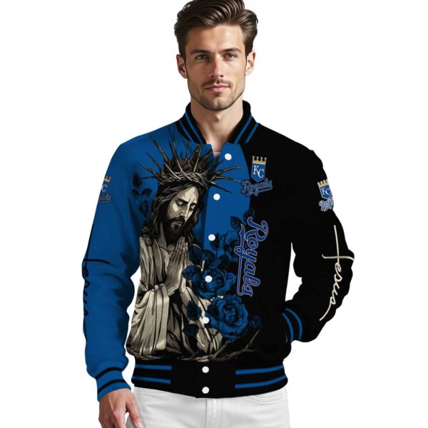kansas city royals hands in prayer royal blue black jacket high quality