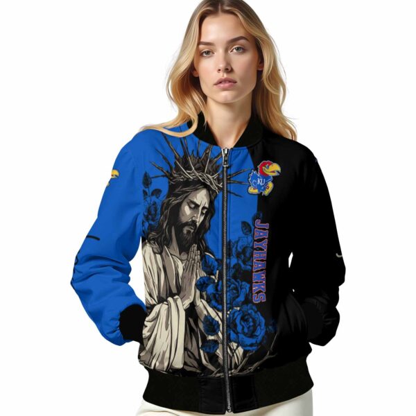 kansas jayhawks hands in prayer blue black jacket latest model