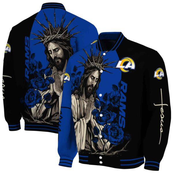 los angeles rams hands in prayer blue black jacket fashion forward