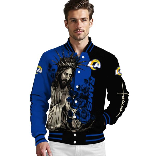 los angeles rams hands in prayer blue black jacket high quality