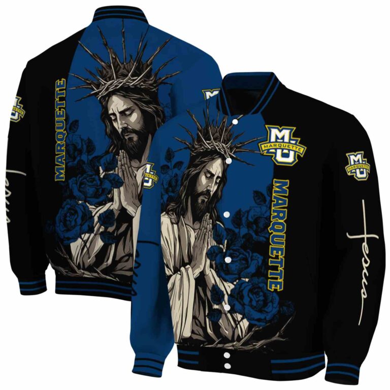marquette golden eagles hands in prayer blue black jacket fashion forward
