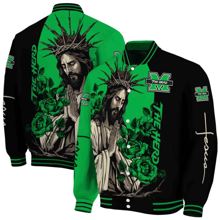 marshall thundering herd hands in prayer green black jacket fashion forward