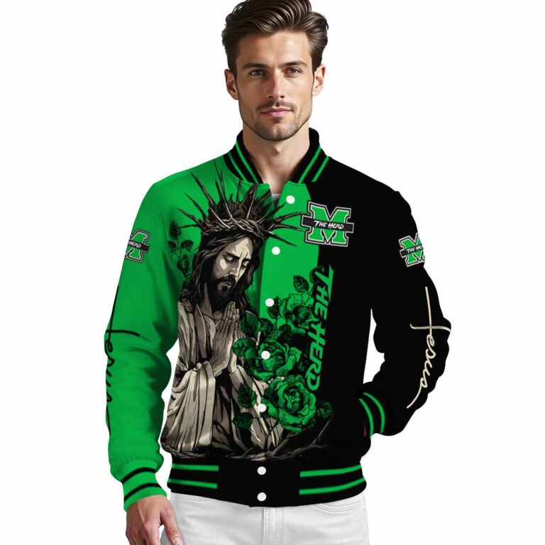 marshall thundering herd hands in prayer green black jacket high quality