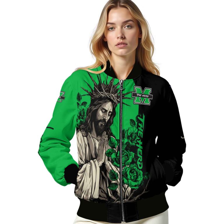 marshall thundering herd hands in prayer green black jacket latest model