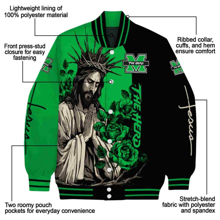 marshall thundering herd hands in prayer green black jacket new arrival