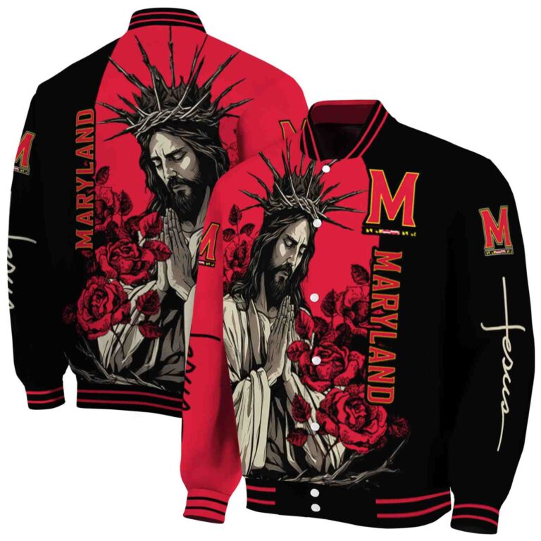 maryland terrapins hands in prayer red black jacket fashion forward