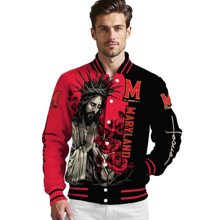 maryland terrapins hands in prayer red black jacket high quality