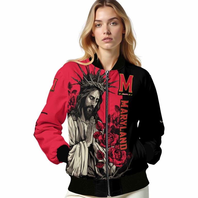 maryland terrapins hands in prayer red black jacket latest model