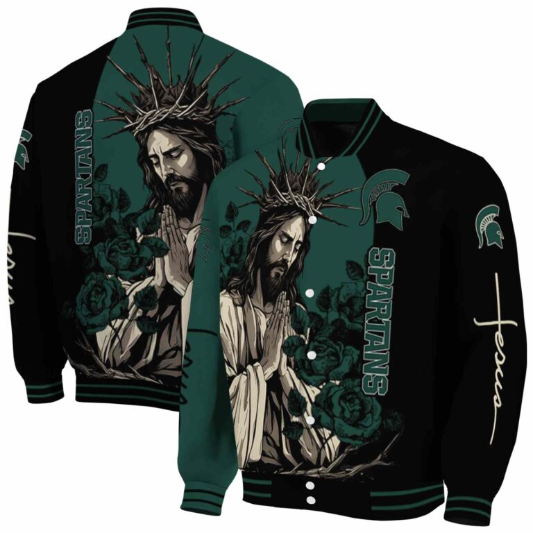 michigan state spartans hands in prayer green black jacket fashion forward