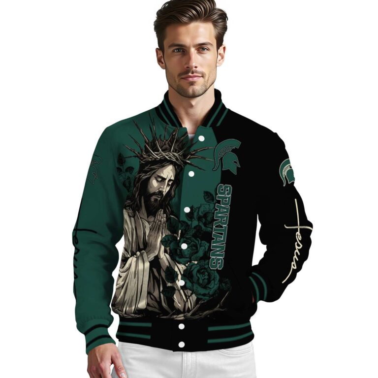 michigan state spartans hands in prayer green black jacket high quality