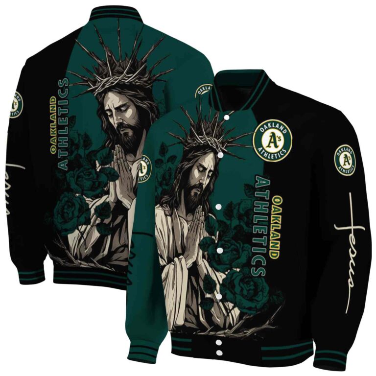 oakland athletics hands in prayer green black jacket fashion forward
