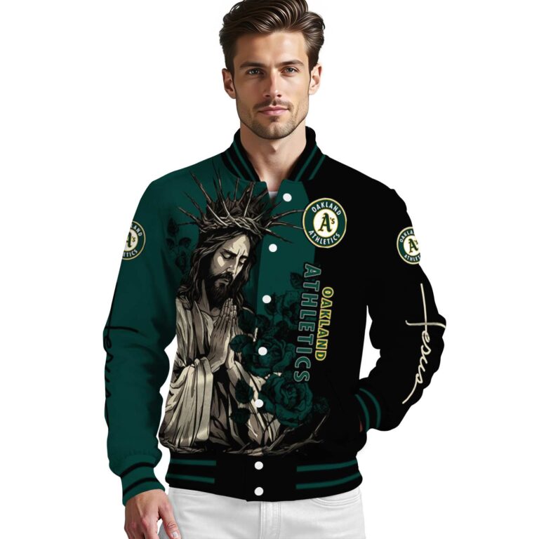 oakland athletics hands in prayer green black jacket high quality