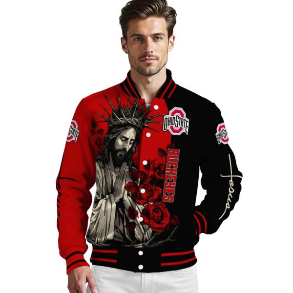 ohio state buckeyes hands in prayer scarlet black jacket high quality