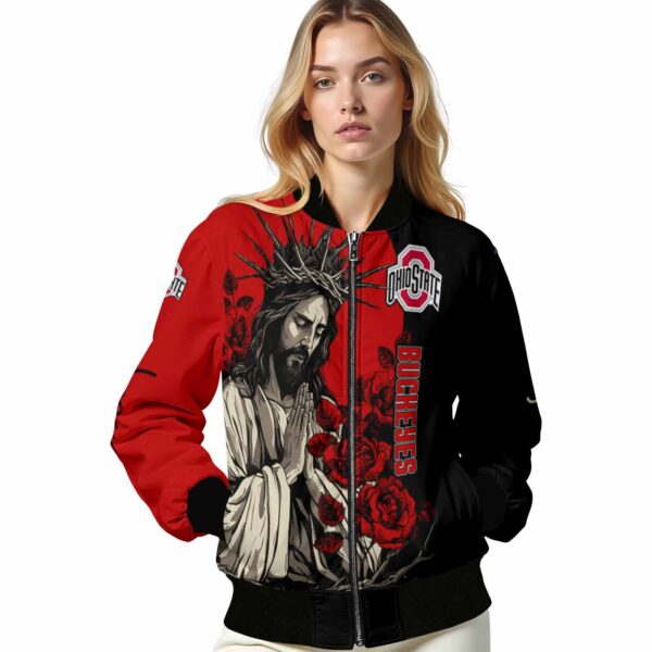ohio state buckeyes hands in prayer scarlet black jacket latest model