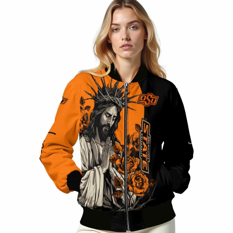 oklahoma state cowboys hands in prayer orange black jacket latest model