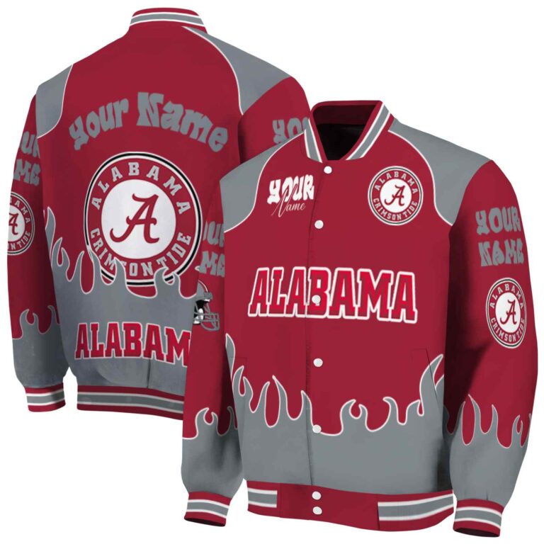personalized alabama crimson tide fire graphic crimson jacket fashion forward